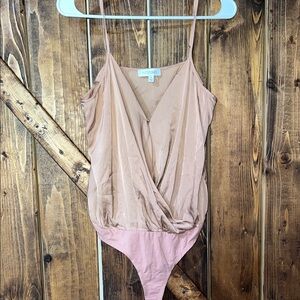 INTERMIX Blush Pink Satin Surplice Bodysuit